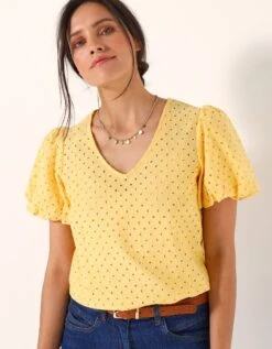 Blouse Unie Broderie Anglaise, Manches Courtes "ballon" -Femmes Vêtements Magasin 560718 C01 zoomx vue3