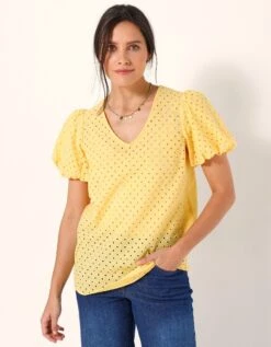 Blouse Unie Broderie Anglaise, Manches Courtes "ballon" -Femmes Vêtements Magasin 560718 C01 zoomx vue4