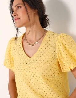 Blouse Unie Broderie Anglaise, Manches Courtes "ballon" -Femmes Vêtements Magasin 560718 C01 zoomx vue5