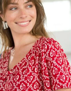 Blouse Imprimée Coeurs, Petit Noeud Au Décolleté -Femmes Vêtements Magasin 560719 C01 zoomx vue4