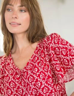 Blouse Imprimée Coeurs, Petit Noeud Au Décolleté -Femmes Vêtements Magasin 560719 C01 zoomx vue7