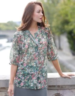 Blouse Volantée Boutonnée, Voile -Femmes Vêtements Magasin 560741 C01 zoomx vue3