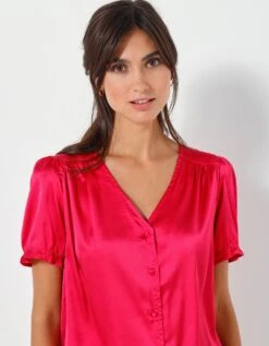 Chemisier Boutonné Uni, Satin -Femmes Vêtements Magasin 560744 C01 zoomx vue4