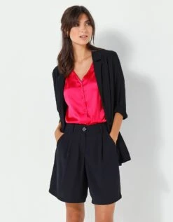 Chemisier Boutonné Uni, Satin -Femmes Vêtements Magasin 560744 C01 zoomx vue5
