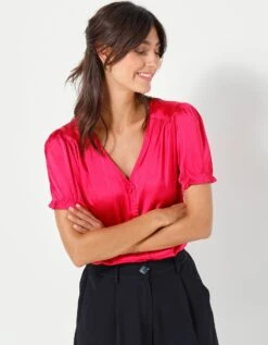 Chemisier Boutonné Uni, Satin -Femmes Vêtements Magasin 560744 C01 zoomx vue6