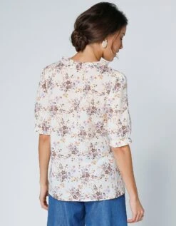 Blouse Volantée Imprimée Fleurs Manches Coude Blousantes -Femmes Vêtements Magasin 560752 C01 zoomx vue4