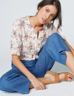 Blouse Volantée Imprimée Fleurs Manches Coude Blousantes -Femmes Vêtements Magasin 560752 C01 zoomx vue5