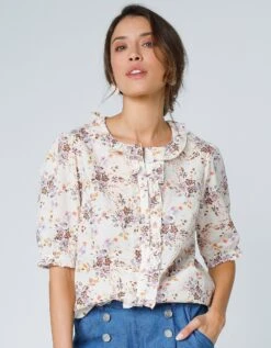 Blouse Volantée Imprimée Fleurs Manches Coude Blousantes -Femmes Vêtements Magasin 560752 C01 zoomx vue6