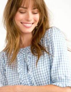 Blouse Volantée Carreaux Vichy Manches Coude Blousantes 11 Blouse Volantée Carreaux Vichy Manches Coude Blousantes -Femmes Vêtements Magasin 560753 C01 zoomx vue3