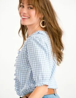 Blouse Volantée Carreaux Vichy Manches Coude Blousantes 12 Blouse Volantée Carreaux Vichy Manches Coude Blousantes -Femmes Vêtements Magasin 560753 C01 zoomx vue4