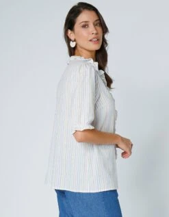 Blouse Volantée Rayée Manches Coude Blousantes 10 Blouse Volantée Rayée Manches Coude Blousantes -Femmes Vêtements Magasin 560754 C01 zoomx vue2