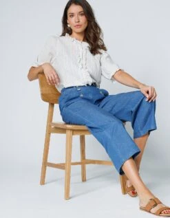 Blouse Volantée Rayée Manches Coude Blousantes 13 Blouse Volantée Rayée Manches Coude Blousantes -Femmes Vêtements Magasin 560754 C01 zoomx vue5