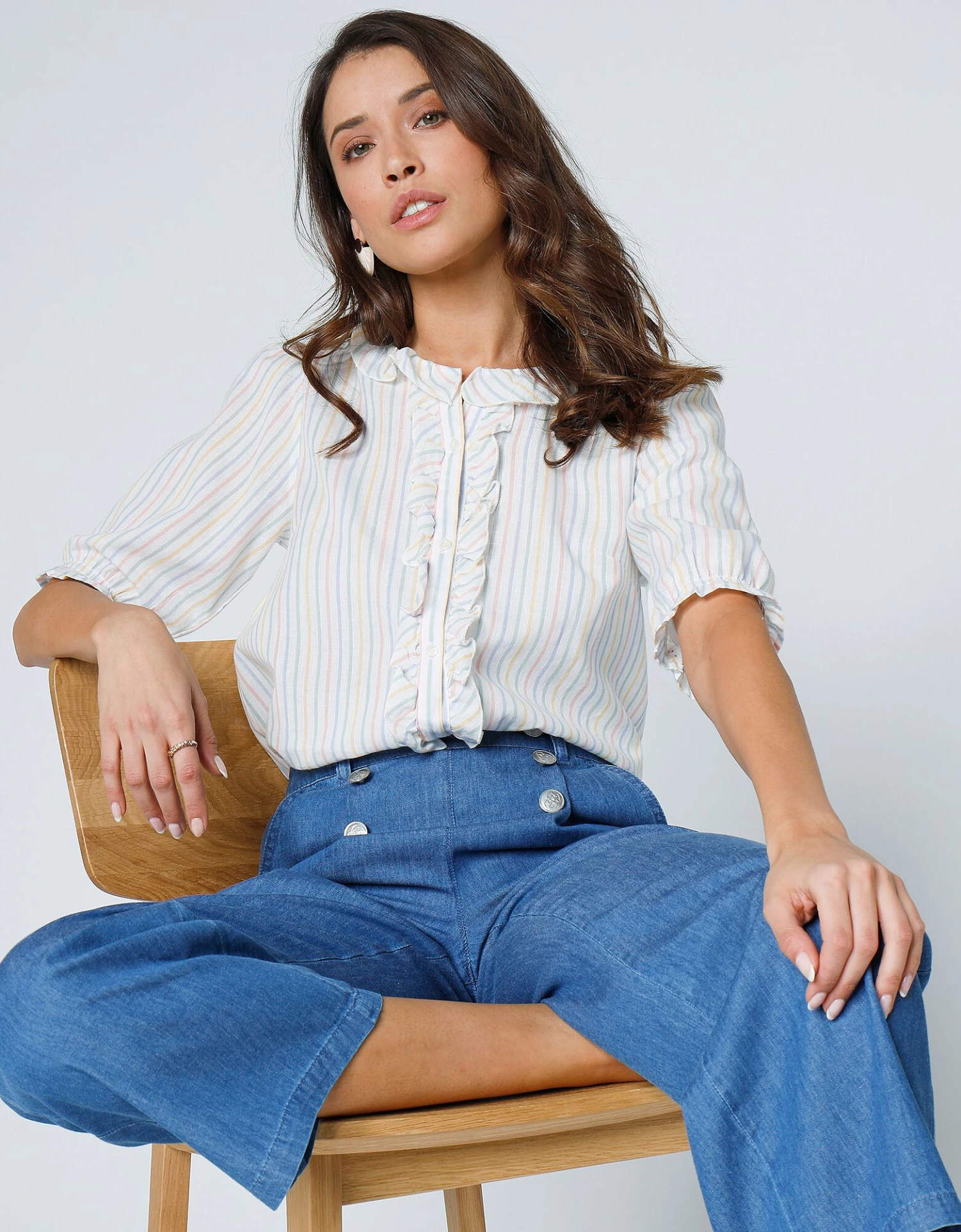 Blouse Volantée Rayée Manches Coude Blousantes 8 Blouse Volantée Rayée Manches Coude Blousantes – Image 6