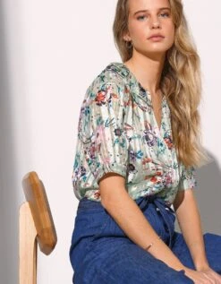 Blouse Boutonnée Imprimée, Voile Jacquard -Femmes Vêtements Magasin 560773 C02 zoomx vue2