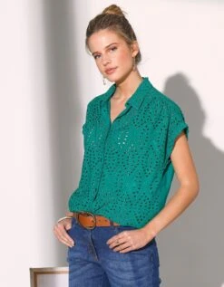 Chemise Manches Courtes, Broderie Anglaise