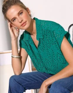 Chemise Manches Courtes, Broderie Anglaise -Femmes Vêtements Magasin 560774 C01 zoomx vue3