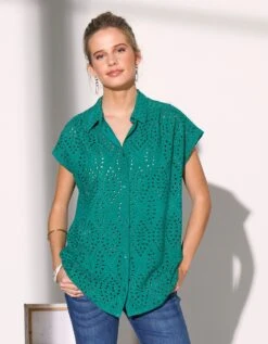 Chemise Manches Courtes, Broderie Anglaise -Femmes Vêtements Magasin 560774 C01 zoomx vue4