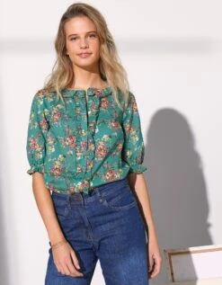 Blouse Volantée Manches Coude Imprimé Fleuri