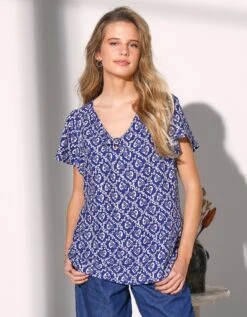 Blouse Imprimé Coeur, Noeud Décolleté 9 Blouse Imprimé Coeur, Noeud Décolleté -Femmes Vêtements Magasin 560797 C01 zoomx vue2