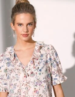 Blouse Col V Volanté Imprimée -Femmes Vêtements Magasin 560803 C01 zoomx vue4