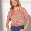 Chemisier Col Claudine Imprimé Fleuri, Manches Blousantes -Femmes Vêtements Magasin 560807 C01 zoomx
