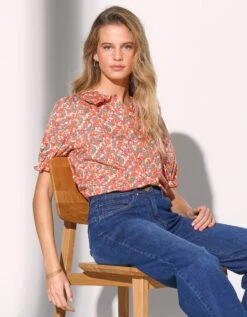 Chemisier Col Claudine Imprimé Fleuri, Manches Blousantes -Femmes Vêtements Magasin 560807 C01 zoomx vue5