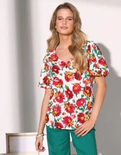 Blouse Manches Ballon Imprimé Fleuri -Femmes Vêtements Magasin 560819 C01 zoomx vue2