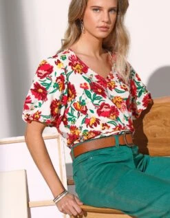 Blouse Manches Ballon Imprimé Fleuri -Femmes Vêtements Magasin 560819 C01 zoomx vue4