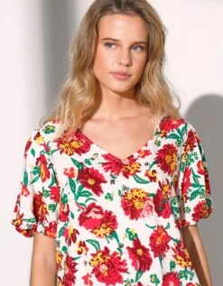 Blouse Manches Ballon Imprimé Fleuri -Femmes Vêtements Magasin 560819 C01 zoomx vue5