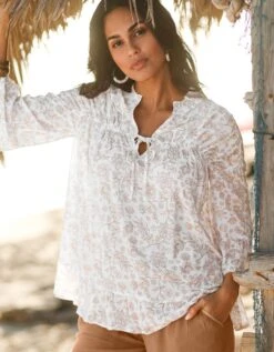 Blouse Imprimée Volantée Manches 3/4 -Femmes Vêtements Magasin 560861 C01 zoomx vue5