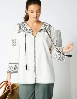 Blouse Brodée Manches Longues, Voile De Coton -Femmes Vêtements Magasin 560928 C01 zoomx vue4