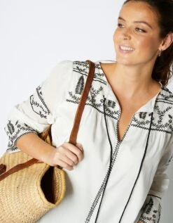 Blouse Brodée Manches Longues, Voile De Coton -Femmes Vêtements Magasin 560928 C01 zoomx vue5