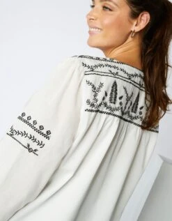 Blouse Brodée Manches Longues, Voile De Coton -Femmes Vêtements Magasin 560928 C01 zoomx vue6