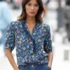 Blouse Boutonnée Imprimée Détails Broderie, Gaze De Coton -Femmes Vêtements Magasin 560962 C00 zoomx