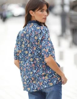 Blouse Boutonnée Imprimée Détails Broderie, Gaze De Coton -Femmes Vêtements Magasin 560962 C00 zoomx vue2