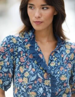 Blouse Boutonnée Imprimée Détails Broderie, Gaze De Coton -Femmes Vêtements Magasin 560962 C00 zoomx vue5