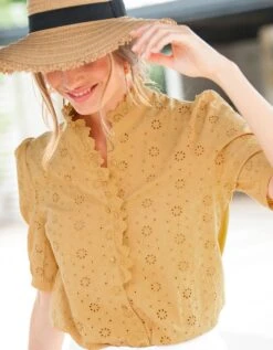 Blouse Boutonnée Unie Broderie Anglaise -Femmes Vêtements Magasin 560963 C01 zoomx vue3