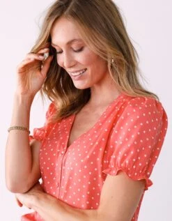 Blouse Boutonnée Manches Blousantes Imprimé Pois -Femmes Vêtements Magasin 560971 C04 zoomx vue3