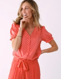 Blouse Boutonnée Manches Blousantes Imprimé Pois -Femmes Vêtements Magasin 560971 C04 zoomx vue5