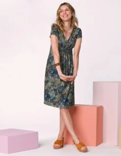 Robe Courte Imprimée Col V Noué, Maille Fluide -Femmes Vêtements Magasin 562223 C00 zoomx vue4