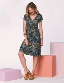 Robe Courte Imprimée Col V Noué, Maille Fluide -Femmes Vêtements Magasin 562223 C00 zoomx vue6