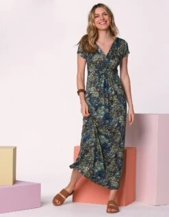 Robe Longue Manches Courtes Imprimée, Maille Fluide -Femmes Vêtements Magasin 562224 C00 zoomx vue4