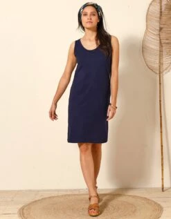 Robe Sans Manches Unie, Maille Stretch