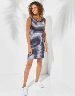 Robe Sans Manches Rayée, Maille Stretch