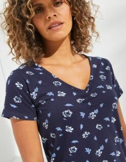 Robe Col V Manches Courtes Imprimée Fleurs, Maille Stretch -Femmes Vêtements Magasin 562234 C02 zoomx vue3