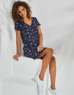 Robe Col V Manches Courtes Imprimée Fleurs, Maille Stretch -Femmes Vêtements Magasin 562234 C02 zoomx vue4