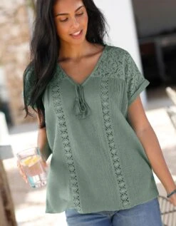 Tunique Macramé Crépon Coton