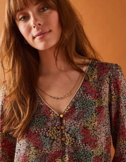 Blouse évasée Détails Dorés Imprimé Fleurs -Femmes Vêtements Magasin 610608 C03 zoomx vue2