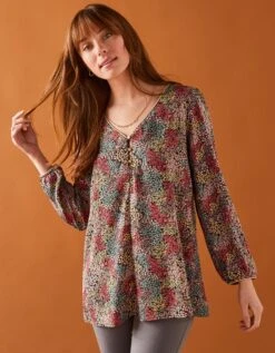 Blouse évasée Détails Dorés Imprimé Fleurs -Femmes Vêtements Magasin 610608 C03 zoomx vue4