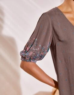 Blouse Boutonnée Manches Imprimé Base, Crépon -Femmes Vêtements Magasin 610624 C00 zoomx vue4